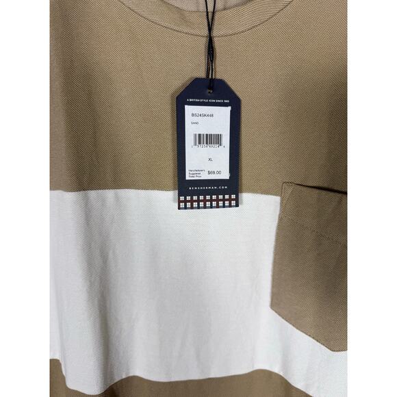 NWT Ben Sherman T-shirt Men's Brown Crewneck Pocket  XL striped two tone - Picture 6 of 6